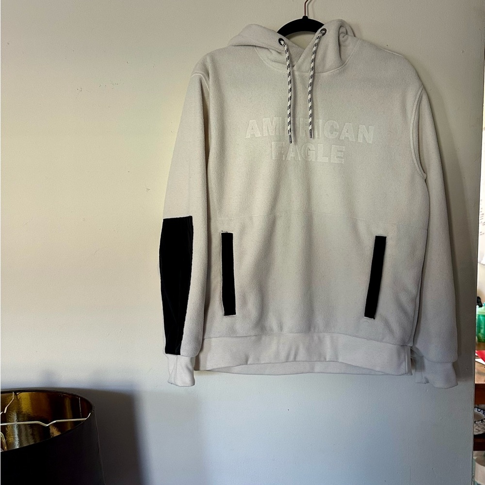 American Eagle Cream Hoodie with Black Details